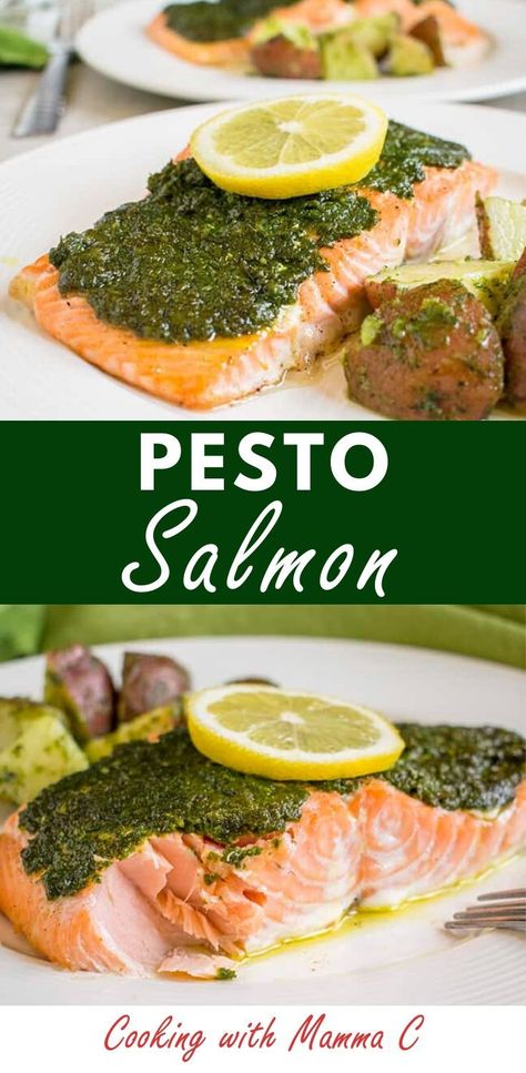 Pesto Salmon Quinoa Bowl, Baked Salmon With Pesto Sauce, Keto Pesto Salmon, Fish With Pesto, Salmon With Pesto Pasta, Grilled Pesto Salmon Recipes, Baked Salmon Pesto, Salmon And Pesto Recipes, Basil Salmon Recipes