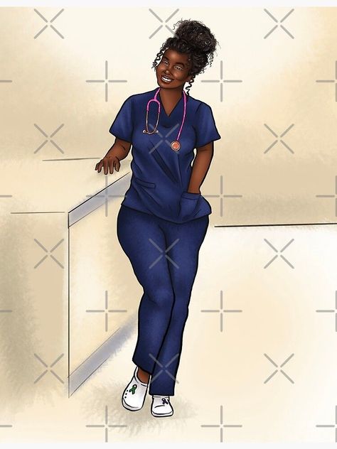 Black Nurse - Hand Illustrated Dark Skin Nurse with Natural Hair by sociallynina Nurse Art Illustrations, Nurse Black Women, Black Nurse Aesthetic, Nurse Photoshoot, Nurse Illustration, Nursing Aesthetic, Notion Pics, Images Of Nurses, Nurse Bae