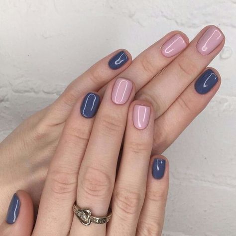 Nail Polish Combinations, Nagellack Trends, Light Pink Nails, Shaped Nails, Nails Colors, Colour Combos, Best Nail Art Designs, Blue Nail, Pink Nail Polish