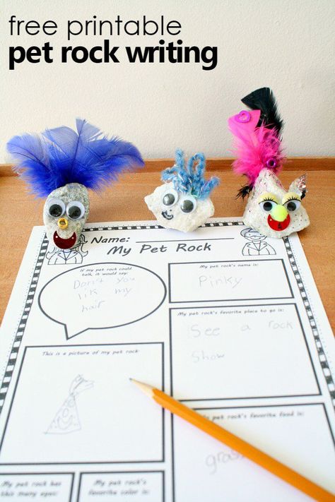 Free printable pet rock writing activity. Use this with preschool and kindergarten kids to practice creativity and voice. Use with first and second grade kids to practice personification. via @shaunnaevans Pet Rock Ideas, Homeschooling Worksheets, Writing Preschool, Pet Activities, Climbing Party, Fun Writing Activities, Pet Theme, Pet Rock, Kindergarten Rocks