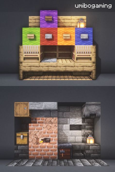 Minecraft Bulk Storage, Minecraft Support Beams, Minecraft Blast Furnace Ideas, Minecraft Anvil Room, Minecraft Blacksmith Ideas Interior, Minecraft Sewers, Armor Room Minecraft, Minecraft Workstation, Minecraft Outside Decor Ideas