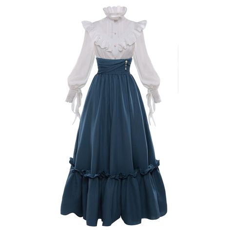 PRICES MAY VARY. Package Included - 1* victorian / edwardian blouse; 1* maxi skirt. Material - The victorian dress costume is made of polyester, very noble and elegant. heavy hem and not see-through. Features - Elegant ruffle stand collar, Puff long sleeves with ribbon cuff design to increase the sense of vintage. The victorian skirt is full length, high waist with fold design and decorate with pearl pendant. All designs give this victorian costume dress a retro look. Multiple Uses - The top and Victorian Dresses Vintage, Modest Victorian Dress, Victorian Noble Dress, Edwardian Clothing Women, Elegant Victorian Dresses, 1800 Costume, 1800s Dresses Victorian, Halloween Costumes Steampunk, Witches Clothes