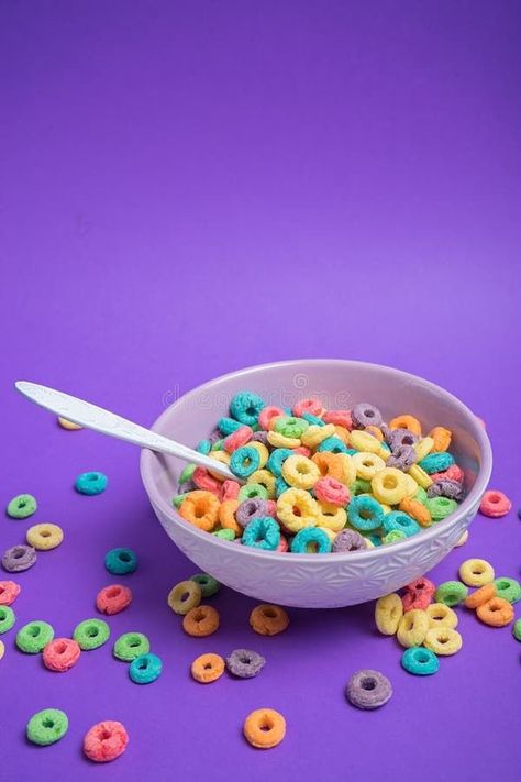 Cereals Photography, Cereal Killer, Background Photos, Fruit Loops, Cereal Bowl, Purple Background, Purple Backgrounds, Cereal Bowls, Food Design