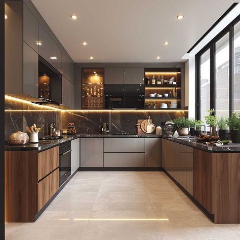 Modular Kitchen Design Modern Luxury, Modular Kitchen Aesthetic, Luxury Crockery Unit Design Modern, Kitchen Crocery Almirah, Kitchen Cupboard Ideas, Luxurious Crockery Unit, Kitchen Exterior, American Kitchen Design, Fairfield House