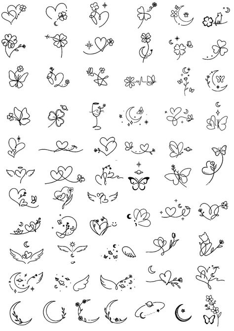 Love Flash Art, Over The Heart Tattoo Placement, Mini Hearts Tattoo, Wedding Tattoo Flash Sheet, Tiny Love Tattoos, Heart Doodle Aesthetic, Mini Doodles Drawing, Heart Flash Tattoo, Hand Drawn Tattoos