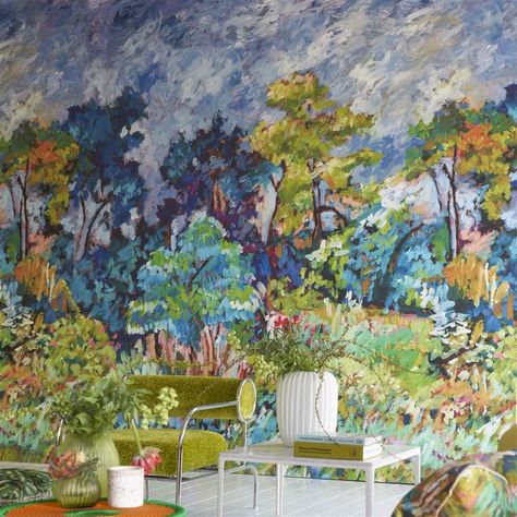 Foret Impressionniste Cobalt Wallpaper | Designers Guild Designers Guild Wallpaper, Scenic Wallpaper, Headboard Styles, Floral Interior, Luxury Wallpaper, Wallpaper Calculator, Designers Guild, Wallpaper Panels, Interior Inspo