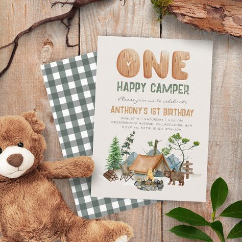 Happy Camper Birthday Party, One Happy Camper, 2nd Birthday Invitations, Camping Birthday, Fourth Birthday, Camping Theme, Birthday Invitation Template, 1st Birthday Invitations, First Birthday Invitations