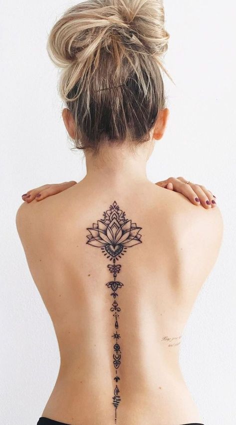 Cool Back Tattoos, Girl Back Tattoos, Spine Tattoos For Women, Spine Tattoo, Back Tattoo Women, Spine Tattoos, Henna Tattoo Designs, Design Tattoo, Feminine Tattoos