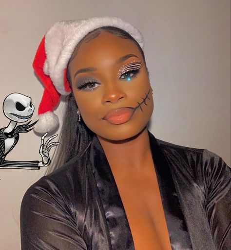 The Nightmare Before Christmas Collection by Colourpop ig beautyqueennila Jack Skeleton Dress, Simple Jack Skellington Makeup, Skellington Makeup Female, Jack Skellington Makeup Female Easy, Jack Skellington Makeup Female, The Nightmare Before Christmas Makeup, Jack Skellington Makeup, Skellington Makeup, Work Makeup Looks