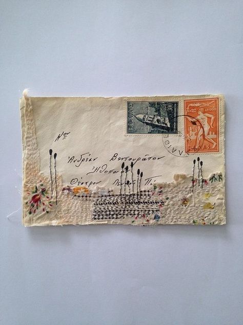 Altered Envelopes, Tina Jensen, Art Fibres Textiles, Stitching Ideas, Fabric Postcards, Thrift Store Crafts, Junk Mail, Envelope Art, Prayer Flags