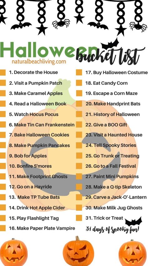 31 Halloween Bucket List Ideas, October Bucket List, Halloween Activities for Kids, Free Printable Bucket List, Fun Halloween Bucket List, Things to do in October #Halloween #Halloweenbucketlist #Halloweenactivities Family Halloween Bucket List, October Things To Do With Kids, Things To Do October, October Bucket List For Kids, Halloween Weekend Ideas, Halloween Bucket List For Kids, Halloween Activities For Families, Halloween Celebration Ideas, Halloween Things To Do With Kids