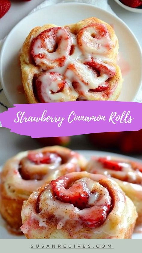 Cinnamon meets strawberries in these fluffy, fruity rolls—Strawberry Cinnamon Rolls are a sweet treat for any occasion! 🍓✨ #CinnamonBerryMagic #SweetRolls #BerryDelicious #BakingJoy #MorningDessert #StrawberryLove #CinnamonSwirls #HomemadeDelights #RollWithIt #BreakfastBliss 🍓🍩 Strawberry Cinnamon Rolls Easy, Valentine’s Day Cinnamon Rolls, Strawberry Cinnamon Rolls Homemade, Strawberry Danish, Strawberry Rolls, Strawberry Cinnamon Rolls, Sweet Roll Recipe, Cinnamon Rolls Easy, Strawberry Frosting