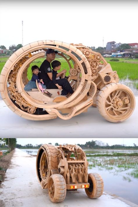 Bizarre wooden vehicle rolls on the streets of Vietnam Wooden Vehicles, Cars Drive, Wood Car, Concept Ideas, Wooden Car, Woodworking Skills, Time Machine, Drive In, Wood Design