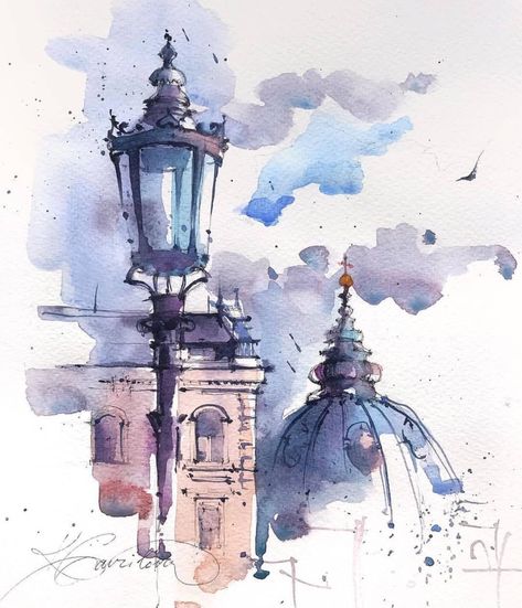 Paint Videos, Ideas Watercolor, Brush Watercolor, Watercolor Architecture, Watercolor Tutorials, Art Face, Architecture Drawing Art, Soyut Sanat Tabloları, Dry Brush