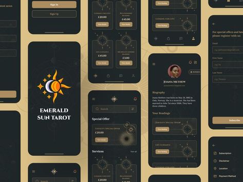 Emerald Sun Tarot is a mobile app for an existing tarot business for the owner to better support current clients who are interested in tarot readings. 𝐈𝐧𝐭𝐞𝐫𝐞𝐬𝐭𝐞𝐝 𝐢𝐧 𝐰𝐨𝐫𝐤𝐢𝐧𝐠 𝐰𝐢𝐭𝐡 𝐦𝐞? I'm open to new freelance projects. Feel free to contact at email: salmansaleem869@gmail.com ------- #mobileapp #mobileappui #appdesign #designinspirations #designinspirationideas #creative #appdesigntrends #tarotreading #tarot #astronomy #tarotcard #uidesign #mobiledesign #uiux Tarot App, App Design Trends, Tarot Business, Mobile App Design Inspiration, App Design Inspiration, Mobile App Ui, App Ui Design, Tarot Readings, Mobile App Design