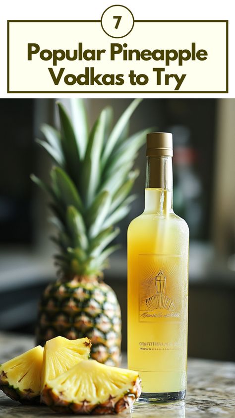 A bottle of pineapple vodka next to a tropical cocktail, garnished with fresh pineapple slices and a straw, ready for serving. Boozy Pineapple Spears, Soaked Pineapple Alcohol, Vodka Cocktails With Pineapple Juice, Vodka And Pineapple Juice Cocktails, Pineapple Infused Vodka, Pineapple Vodka, Vodka Brands, Premium Vodka, Tropical Twist