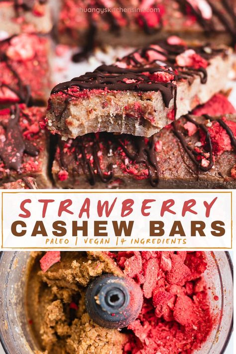 Healthy No Bake Bars with Freeze Dried Strawberries | Shuangy's Kitchensink Strawberry Bars, Healthy No Bake, Strawberry Bread, Snacks Ideas, Kid Snacks, Dry Snacks, Freeze Dried Strawberries, Bar Recipe, No Bake Bars