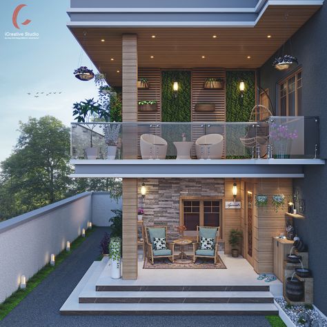 Bungalow Balcony Design, Balcony Designs Exterior, First Floor Balcony Ideas, House With Front Balcony, Balcony Design Exterior, Modern Balcony Design, Villa Balcony, Open Balcony, Balcony Exterior