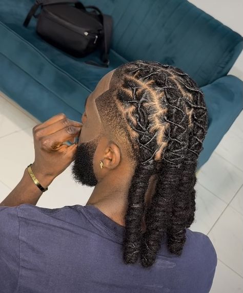 Loc Styles Men Long, Men Dread Styles Long, Locs In Braids Men, Best Dreadlocks Hairstyles Men, Hairstyle For Dreads Men, Mens Retwist Locs Style, Dread Men Hairstyles, Locs With Shaved Sides Men, Dreads Styles For Men Dreadlocks