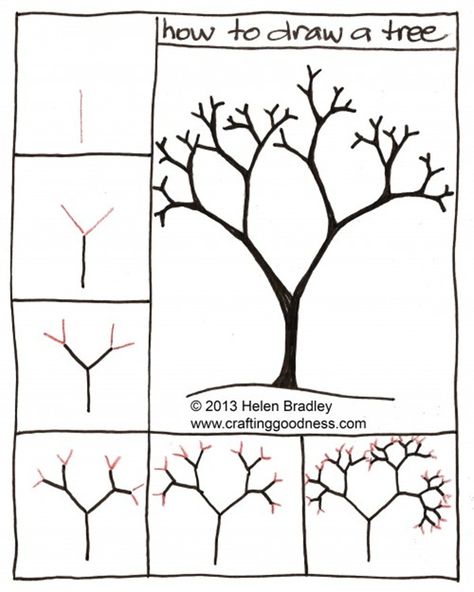 How To Draw Doodles (Step By Step Image Guides) Apple Tree Drawing, Trees Drawing Tutorial, Draw A Tree, Tree Drawing Simple, Easy Art Lessons, Boom Kunst, Coaster Ideas, Park Art, Tree Drawing