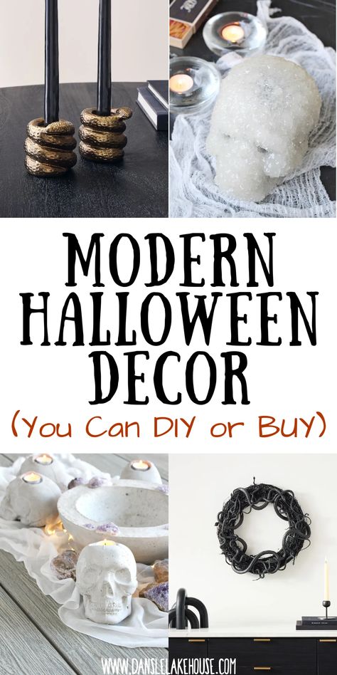 Modern Halloween Decor to BUY or DIY. Looking for modern Halloween decoration? Check out this list of minimalist Halloween decor ideas, including modern Halloween wreath ideas to DIY or buy, plus cool concrete Halloween decor pieces. Modern Halloween decor outdoor ideas and also modern halloween decor living room pieces. Minimalist Halloween decorating inspiration you can DIY. Diy Modern Halloween Decor, Glamorous Halloween Decor, Indoor Halloween Decor Ideas Living Room, Halloween Decor Living Room, Modern Halloween Decorations, Minimalist Halloween Decor, Modern Halloween Decor, Room Pieces, Chic Halloween Decor