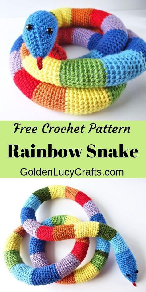 Make this cute crochet snake for your child! Easy and fun crochet project! Crochet toy snake, free pattern, amigurumi crochet snake, #crochetsnake #crochet, #crochetpattern Crochet Learning Toys, Crochet Squishies, Snake Crochet, Crochet Snake, Rainbow Snake, Free Pattern Crochet, Crochet Rainbow, Crochet Toys Free, Easy Knitting Projects