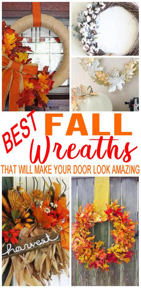 AMAZING Fall wreath ideas! BEST DIY Fall wreaths to make your front door look festive. Easy, simple and budget friendly wreaths for Fall. Find Dollar Store DIYs, cheap, rustic, farmhouse, burlap, elegant and more. Learn how to make Fall wreaths everyone will love. Try these homemade wreaths for Fall! Diy Fall Wreath Ideas, Diy Fall Wreaths, Fall Wreath Tutorial, Fall Wreath Ideas, Easy Fall Wreaths, Fall Leaf Wreaths, Homemade Wreaths, Easy Wreaths, Easy Christmas Wreaths