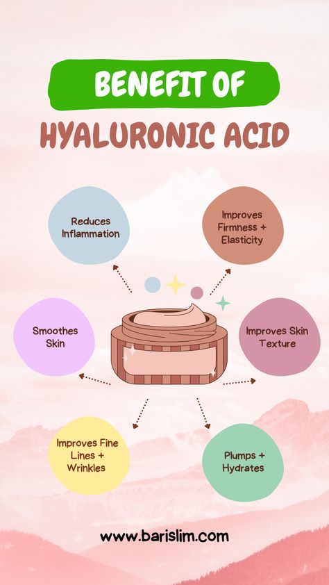 Hyaluronic acid is a natural substance found in your skin that helps to keep it hydrated and plump. As you age, your body produces less hyaluronic acid, which can lead to dryness, wrinkles, and fine lines. Using hyaluronic acid products can help to restore your skin's hydration and improve its appearance. Benefits Of Hyaluronic Acid, Hyaluronic Acid Benefits, Skin Advice, Skin Aesthetics, Basic Skin Care Routine, Skin Care Spa, Hydrated Skin, Top Skin Care Products, Facial Skin Care Routine