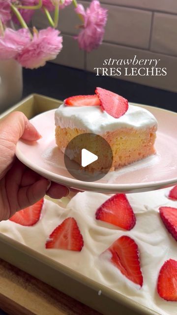 adrianna adarme on Instagram: "strawberry 🍓 tres leches 🥛  episode #6 of my strawberry 🍓 series. the first step is to make strawberry milk. it’s poured over the cake and soaked until absorbed. pink and cute just how we like it. recipe link in profile." Strawberry Tres Leches, Milk It, Tres Leches, Linked In Profile, Strawberry Milk, First Step, Milk, The First, Baking