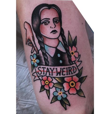 Wednesday Addams Tattoo | Tattoo Ideas and Inspiration Wednesday Addams Tattoo Ideas, Addams Family Tattoo, Wednesday Addams Tattoo, Teapot Tattoo, Traditional Tattoo Inspiration, Movie Tattoos, Spooky Tattoos, Japanese Sleeve Tattoos, Tattoo Style Drawings