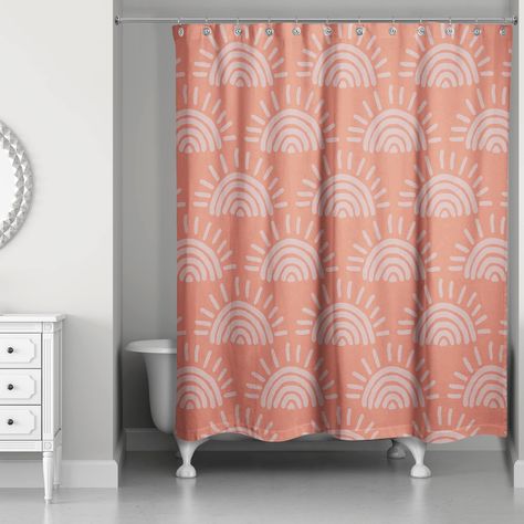 "Buy the Sun Pattern Shower Curtain at Michaels. com. Add a bright, summery touch to your bathroom with this shower curtain. Designed and printed in the United States on quality materials, this is a product you're sure to love. Add a bright, summery touch to your bathroom with this shower curtain. Designed and printed in the United States on quality materials, this is a product you're sure to love. The shower curtain includes 12 eyelets for hanging and is made of softened polyester fabric. The r Stylish Shower Curtain, Geometric Shower Curtain, Sun Pattern, Abstract Shower Curtain, Cotton Shower Curtain, Shower Rod, Red Curtains, Patterned Shower Curtain, Curtain Hooks