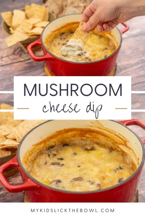 This baked mushroom cheese dip is amazing, a real crowd pleaser that is easy to make and will turn anyone into a mushroom fan! Cheesy Baked Mushroom Dip, Cheese Dip With Cream Of Mushroom Soup, Mushroom Dip Cream Cheese, Mushroom Dip Recipes, Hot Mushroom Dip, Stuffed Mushroom Dip, Savory Cheesecakes, Velveeta Cheese Dip, Warm Dip Recipes