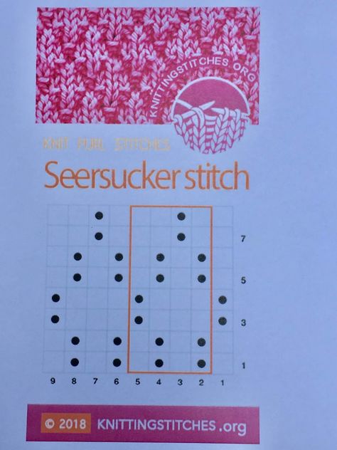 Knitting Stitches 2018 - Seersucker Knit Purl Seersucker Stitch, Knit Purl, Basic Stitches, Easy Stitch, How To Purl Knit, Loom Knitting, Diamond Design, Knitting Stitches, Dish Cloths