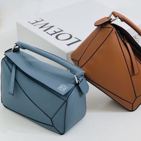 Loewe Puzzle Bag Blue, Loewe Bag Puzzle, Loewe Puzzle Bag Outfit, Iconic Handbags, Handbags Australia, Loewe Puzzle Bag, Loewe Puzzle, Statement Handbag, Leather Shopper Bag