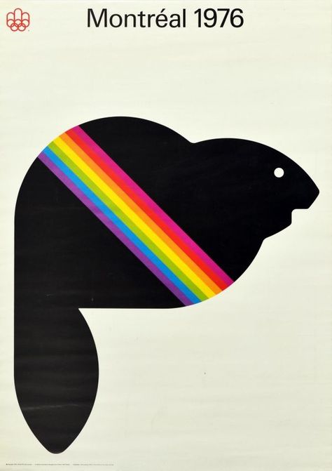 Montreal Summer Olympic Games Rainbow Beaver 1972 - original vintage sports advertising poster by Ernst Roch for the XXI Olympic Summer Games 1976 held in Montreal Quebec Canada listed on AntikBar.co.uk #Montreal #Canada #Summer #Olympics #Mascot #Amik #Beaver #OlympicMascot #NationalAnimal #Rainbow #GraphicDesign #MontrealOlympics #Montreal76 #FindARainbowDay Olympic Logo, Sports Advertising, Summer Olympic Games, National Animal, 1 August, Summer Games, Montreal Quebec, Quebec Canada, Modern Poster