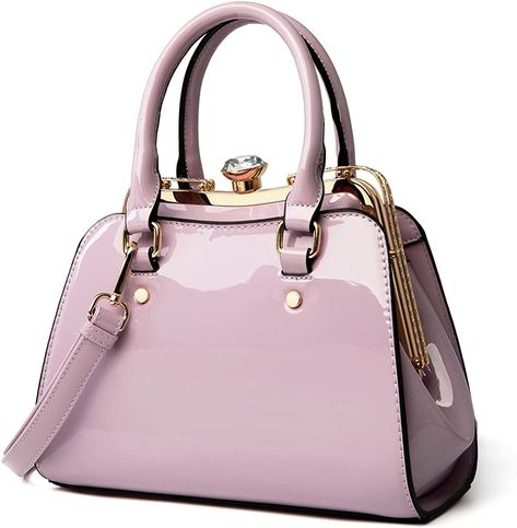 Design in a stylish silhouette. Crafted from shiny patent leather. Finishing with our customized gilded hardware. Smooth push-lock closure. Flat bottom with protective studs. Wear it to add a chic punctuation to any look. Embellished Purses, Patent Leather Handbags, Drawstring Bucket Bag, Top Handle Bags, Tassel Bag, Cute Purses, Purse Strap, Bags Fashion, Satchel Purse