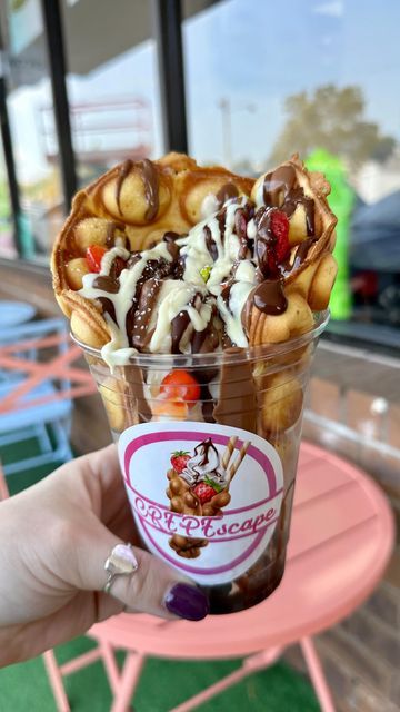 Meghan on Instagram: "💕🧇 @crepescape_ is a dessert-lover’s dream come true! From their Crepes, to their Bubble Waffles, to their Waffle Stix, to their Boba Tea (they offer fruit popping pearls, too), you’re definitely in for a SWEET TREAT! 📍26731 Brookpark Extension in North Olmsted . . #cleveland #northolmsted #dessert #ohio #216 #westlakeohio #cle" Waffle Bar Aesthetic, Bubble Waffle Recipe, Smoothie Packaging, Popping Pearls, Waffle Pops, Bubble Waffles, Waffle Shop, Catering Van, Fun Drink Recipe