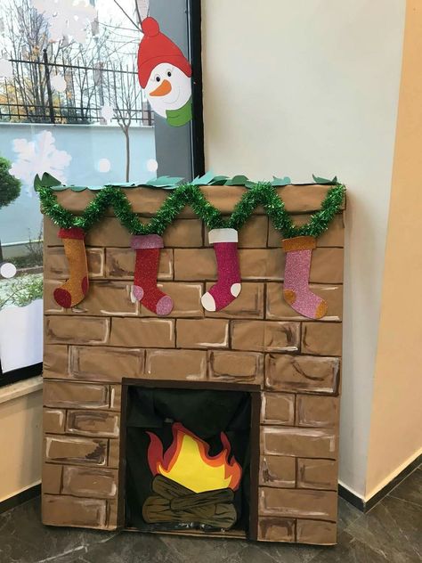 Gingerbread Fireplace, Gingerbread House Bulletin Board, Handmade Fireplace, House Fireplace, Fireplace Ideas, Christmas Fireplace, Deck The Halls, Christmas Joy, Gingerbread Man