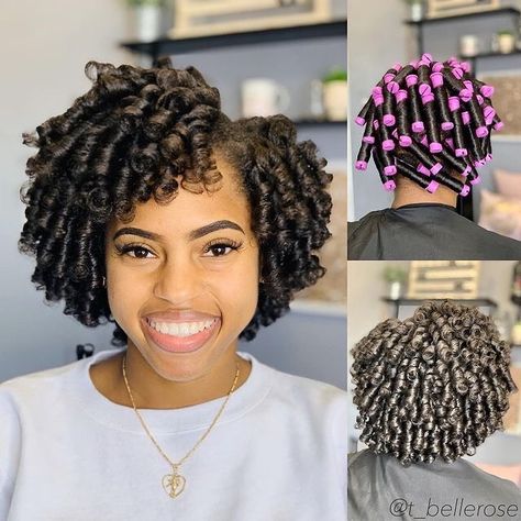 photo collage of pretty woman smiling sitting in the hair salon with purple perm rods and curly hair Short Hair Perm, Natural Hair Rod Set, Roller Set Hairstyles, Hair Rods, Cornrows With Box Braids, Curling Wands, Perm Rod Set, Heatless Curling, Hair Perm