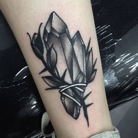 Black Crystal Tattoo, Neotrad Flash, Crystal Tattoo Design, Dotwork Tattoo Mandala, House Tattoo, Amsterdam Tattoo, Gem Tattoo, Tattoo Salon, Chest Plate