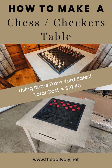 Repurpose Furniture For Game Night - The Daily DIY Checkers Table, Checkers Board Game, Yard Sale Finds, Chess Table, Game Table, Family Game, Garage Sales, Diy Table, Family Game Night