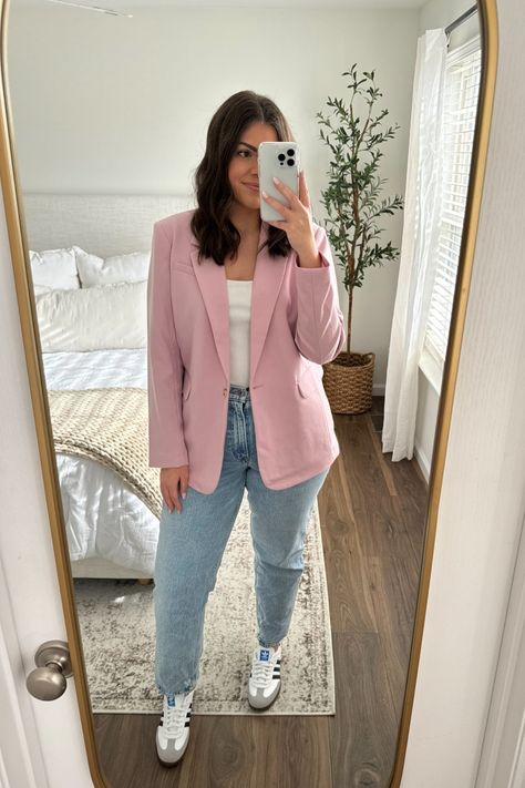 Shop Classic Suiting Blazer and other curated products on LTK, the easiest way to shop everything from your favorite creators. Outfit Blazer Rose, Blush Pink Blazer Outfit, Pink Blazer And Jeans Outfit, Blazer Rosa Outfit, Pink Blazer Outfit Casual, Pink Blazer Outfit, Blazer Rose, Blazer Rosa, Outfit Blazer