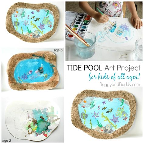 Tide Pool Art for Kids - Buggy and Buddy Ocean Theme Activities Elementary, Recycled Ocean Crafts, Ocean Art For Preschool, Breaker Rock Beach Vbs 2024 Crafts, Ocean Themed Art, Ocean Art Projects, Turtle Craft, Ocean Unit, Pool Art