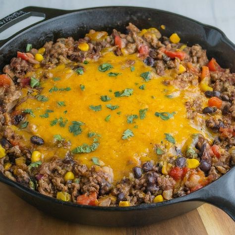 Southwest Ground Beef Skillet with Cheddar Recipe - Instacart Ground Beef Skillet Recipes, Southwest Ground Beef, Southwest Skillet, Ground Beef Skillet, Beef Skillet, Cheddar Recipes, Southwest Recipes, Mexican Spices, Hamburger Recipes