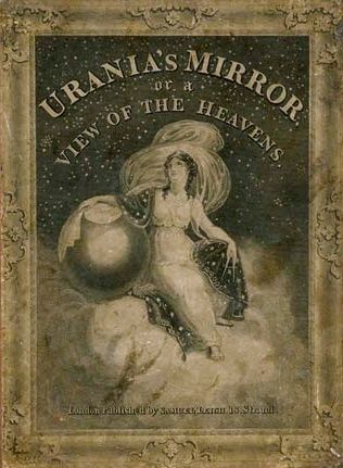 The box lid, depicting the muse of astronomy, Urania. Urania Goddess, Urania Muse, Constellation Chart, Mirror Box, Vintage Book Covers, Star Chart, Book Images, Illuminated Manuscript, Altered Books