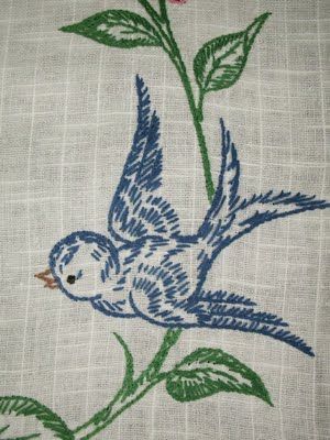 Embroidered Runners, Embroidered Birds Free Pattern, Small Bird Embroidery Designs, Bluebird Embroidery, Bluebird Applique Pattern, Bluebird Embroidery Pattern, Vintage Bird Embroidery Pattern, Bird Cottage, Bluebird Cottage