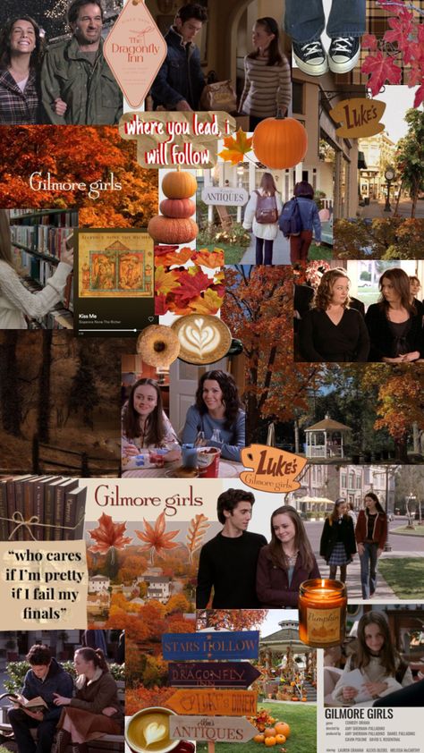 gilmore girls wallpaper ☕️🍁🍂 Gilmore Girls Fall Background, Wallpaper Iphone Gilmore Girls Aesthetic, Fall Background Gilmore, Rory Gilmore Fall Wallpaper, Fall Autumn Aesthetic Wallpaper, Gilmore Girls Aesthetic Collage, Gilmore Girls Phone Wallpaper, Rory Gilmore Collage, Gilmore Girls Wallpaper Iphone