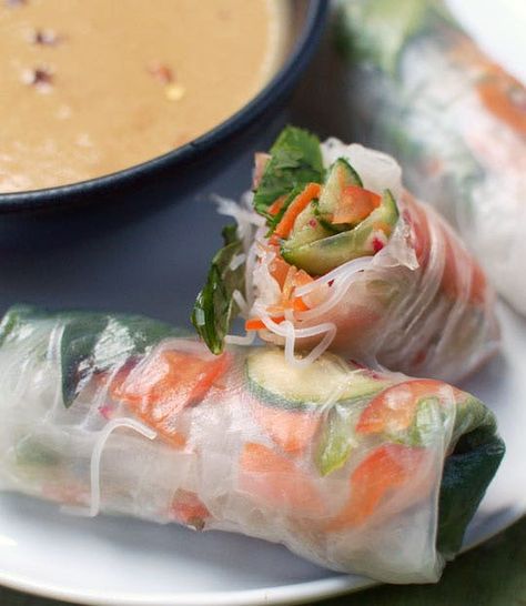 How To Make Vietnamese Spring Rolls (Summer Rolls) with Spicy Peanut Sauce | Kitchn Vietnamese Spring Rolls, Fresh Spring Rolls, Spicy Peanut Sauce, Spicy Peanuts, Summer Rolls, Summer Lunch, Cooking Lessons, Peanut Sauce, It Goes On