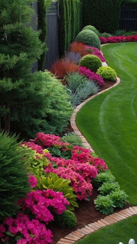 Landscape Ideas For Florida, Narrow Front Yard Landscaping Ideas, Front Yard Florida Landscaping Ideas, Front Of House Landscape Ideas Full Sun, Border Gardens Along Fence, Front Yard Landscaping Modern, Full Sun Garden Ideas, Flower Bed Ideas In Front Of House, Front Yard Privacy Landscaping