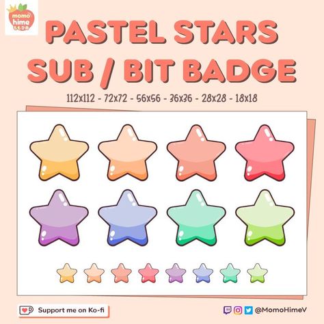 Free To Use Vtuber Assets, Twitch Badges Free, Kawaii Stars, Youtube Subscriber, Twitch Bits, Twitch Badges, Star Badge, Twitch Channel, Youtube Subscribers